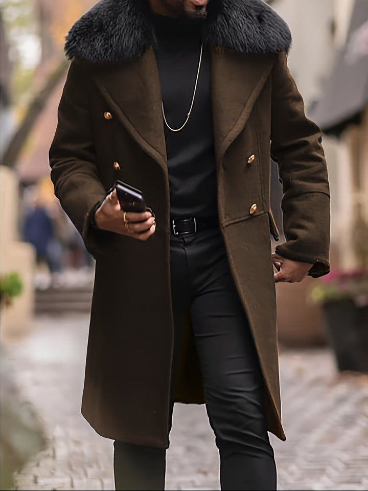 Herren elegante Wolljacke mit kunstfellkragen Drune
