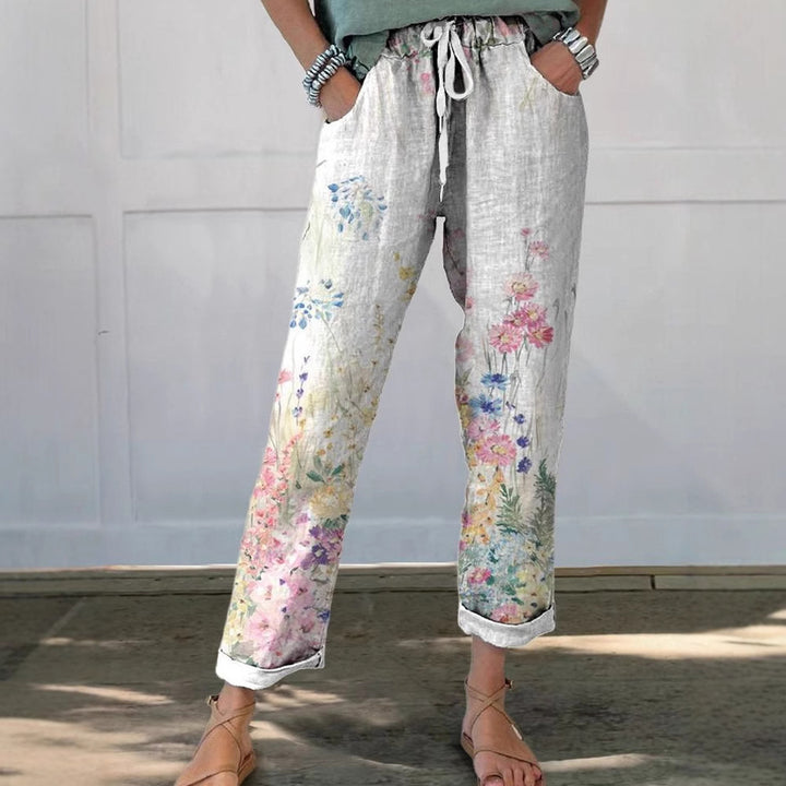 Damen Blütenbedruckte Chinohose Drune