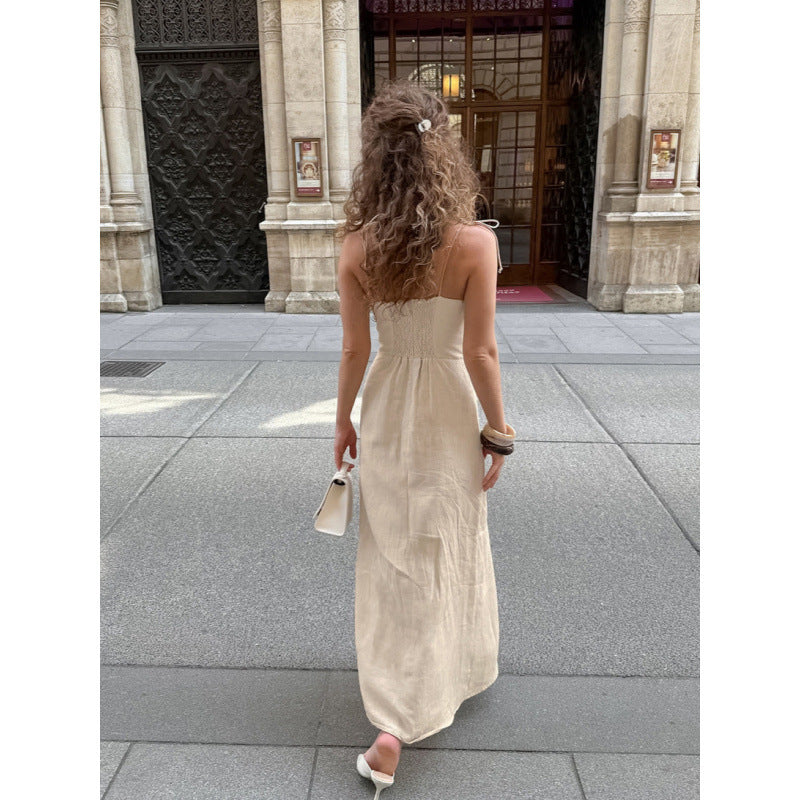 Damen elegantes Maxikleid mit tiefem V-Ausschnitt und seitlichem Schlitz Drune