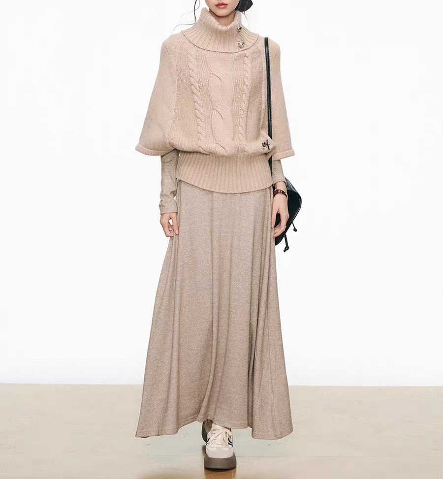 Damen Strickkleid mit voluminösen Ärmeln und elegantem Rollkragen Drune
