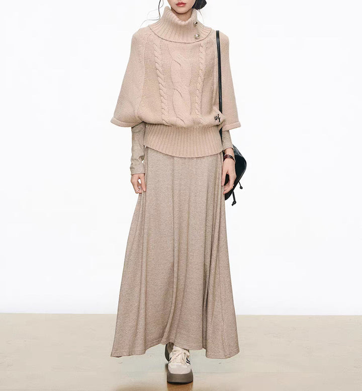 Damen Strickkleid mit voluminösen Ärmeln und elegantem Rollkragen Drune