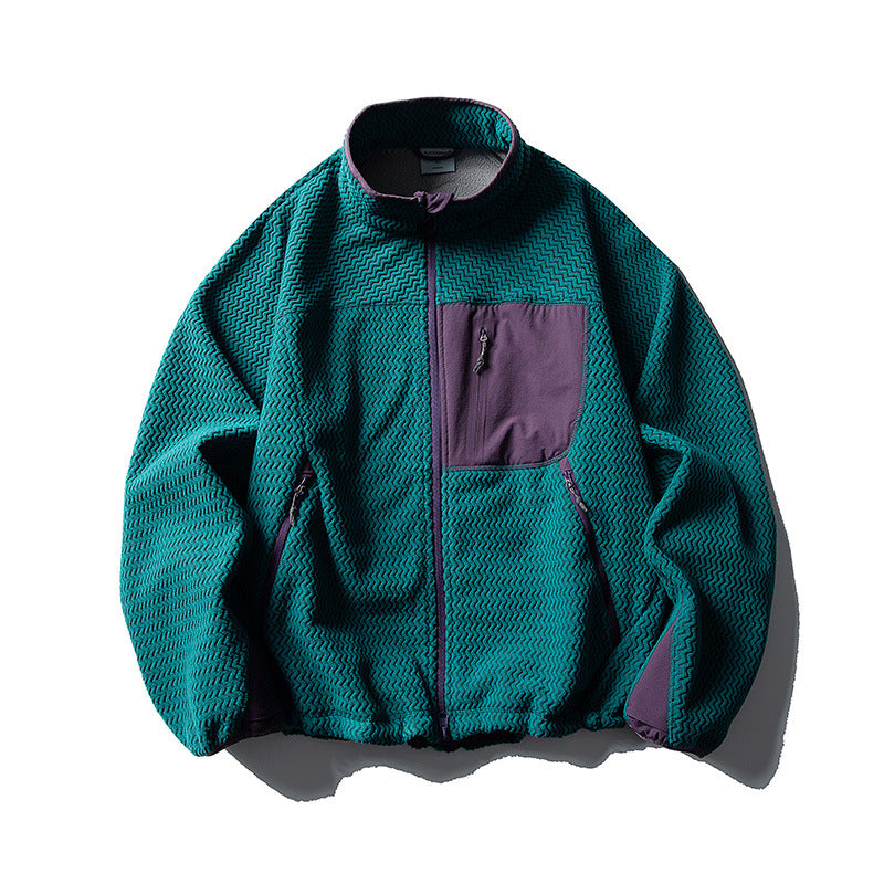 Unisex Textur-Fleecejacke mit Stehkragen und Brusttasche Drune