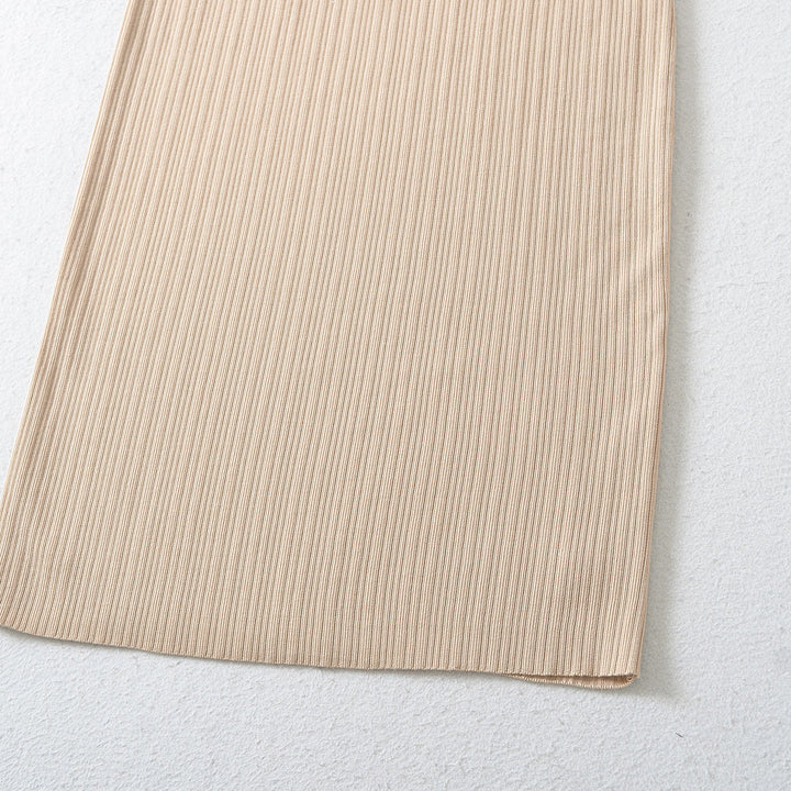 Damen Geripptes Midikleid mit quadratischem Ausschnitt und dreiviertelärmeln Drune