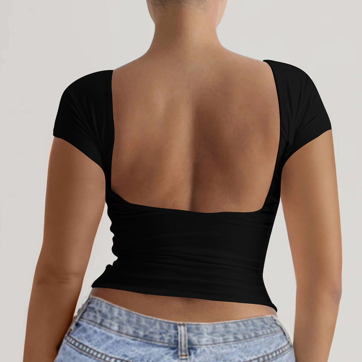 Damen elegantes Off-Shoulder Oberteil mit tiefem Rücken Drune