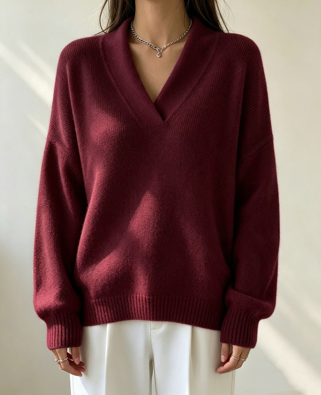 Damen Kaschmir-Touch V-Ausschnitt Relax-Pullover mit Raglanärmeln Drune