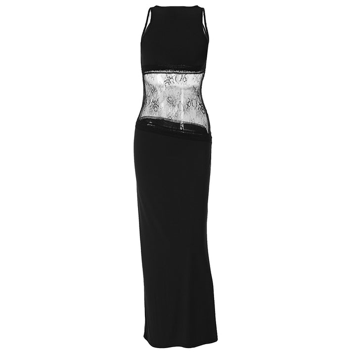 Damen Langes Abendkleid mit transparentem Spitzen-Overlay und figurbetonter Passform Drune