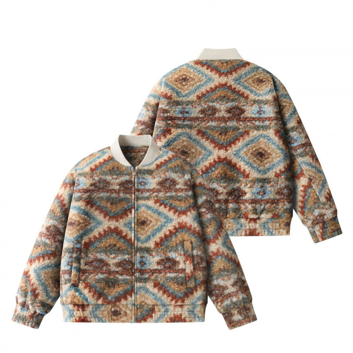 Unisex Boxy-Fleece‑Bomberjacke mit Aztekenmuster und Reißverschluss Drune