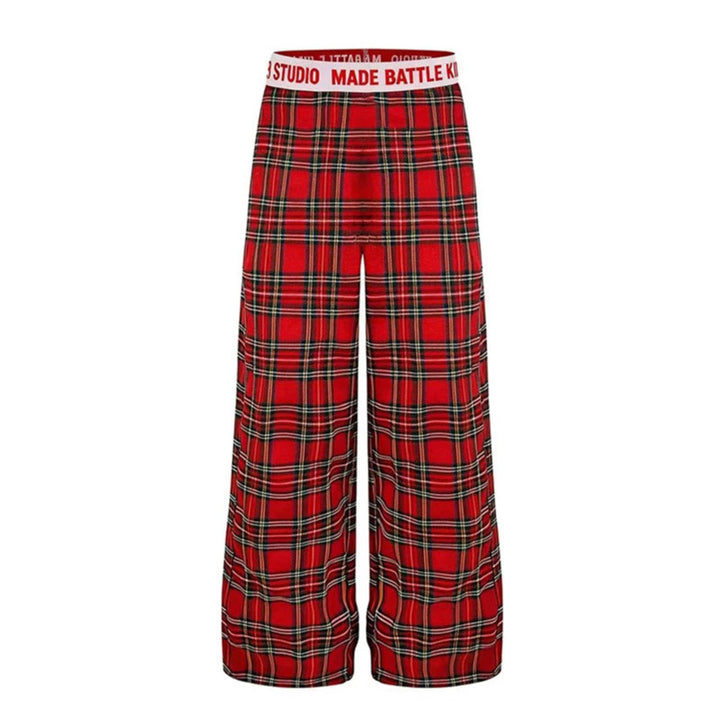 Damen Weite Lounge-Hose mit Karomuster und elastischem Logobund Drune