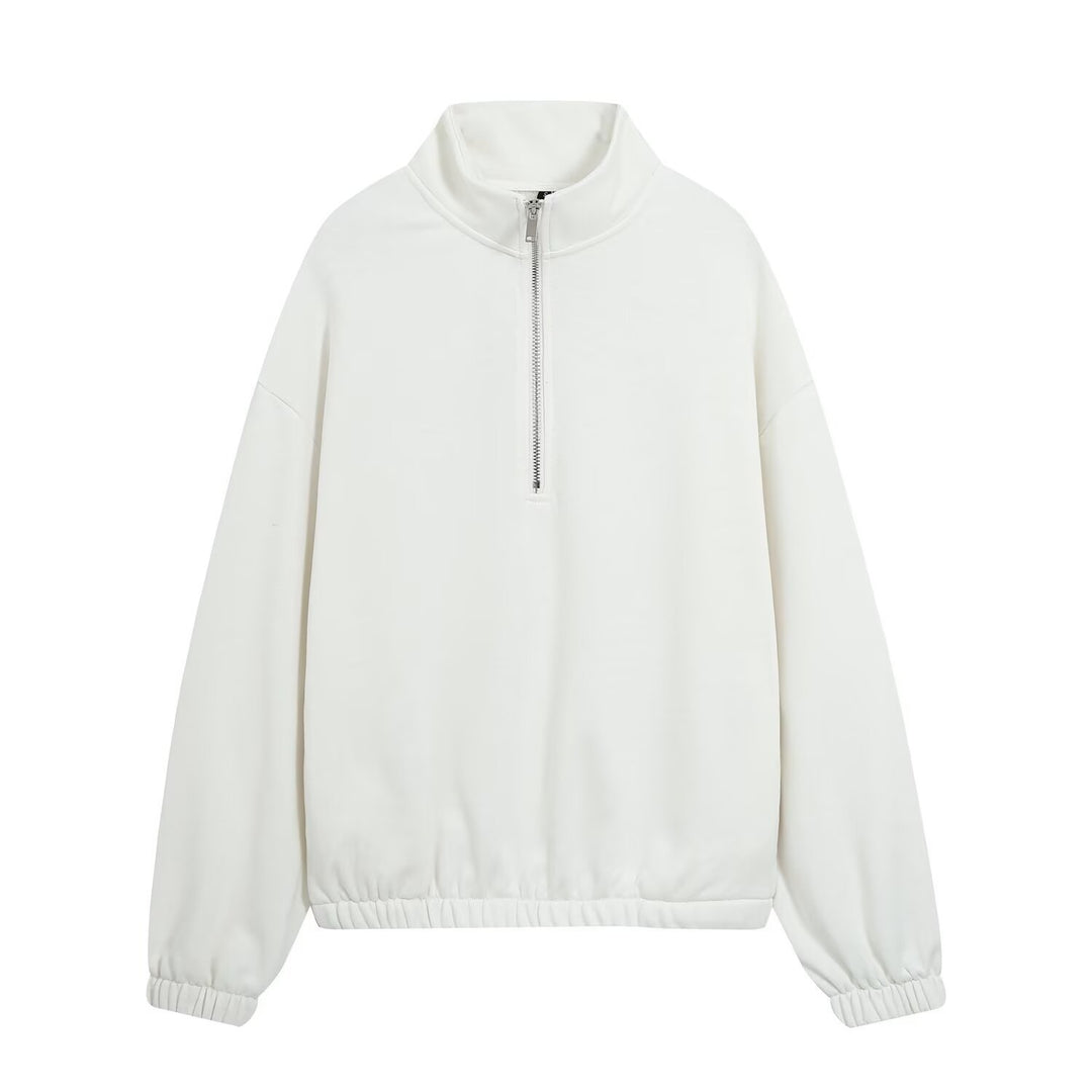 Damen Oversize Pullover mit Halbzip‑Stehkragen, elastischem Saum und überschnittenen Ärmeln Drune