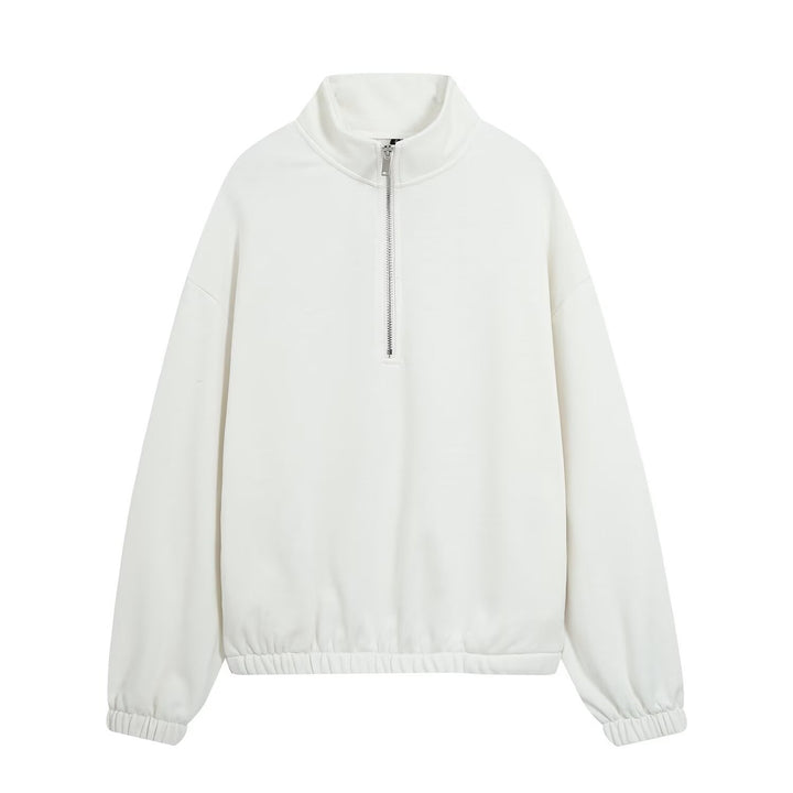 Damen Oversize Pullover mit Halbzip‑Stehkragen, elastischem Saum und überschnittenen Ärmeln Drune