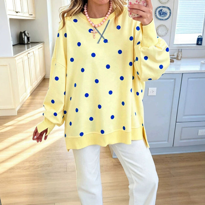 Damen Oversize-Sweatshirt mit Puffärmeln, Polka-Dots und Seitenschlitzen Drune