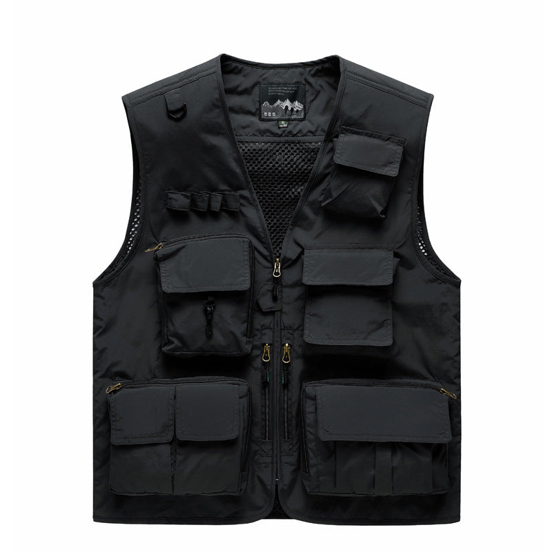 Herren Outdoor-Mehrfachtaschenweste im Anglerstil mit luftiger Mesh‑Rückenpartie und Schnellzugriffstaschen Drune