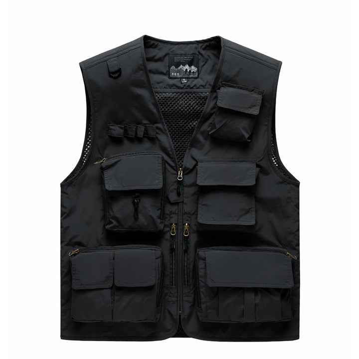 Herren Outdoor-Mehrfachtaschenweste im Anglerstil mit luftiger Mesh‑Rückenpartie und Schnellzugriffstaschen Drune