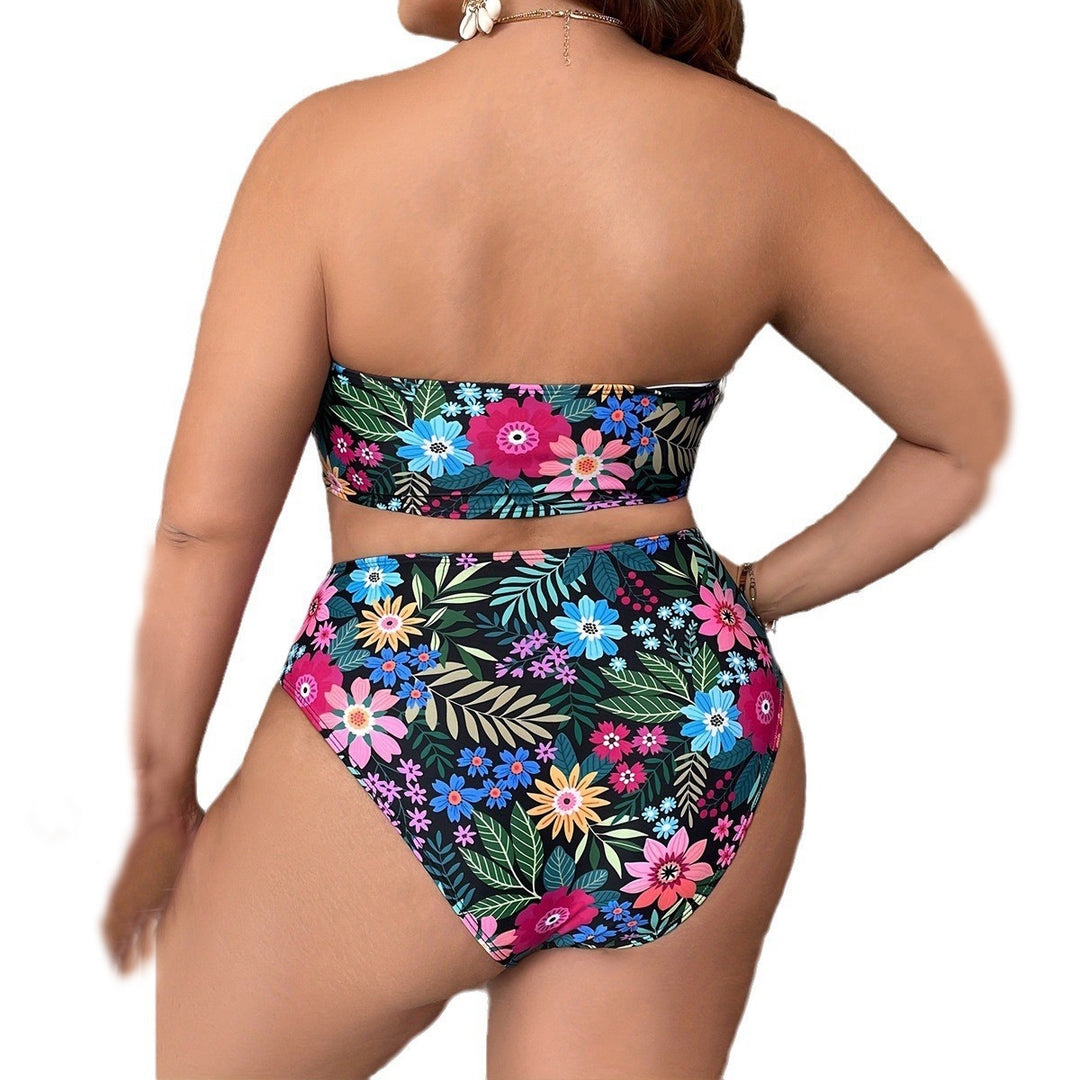 Damen Bandeau-Bikini mit floralem Design und hohem Bundeschnitt Drune