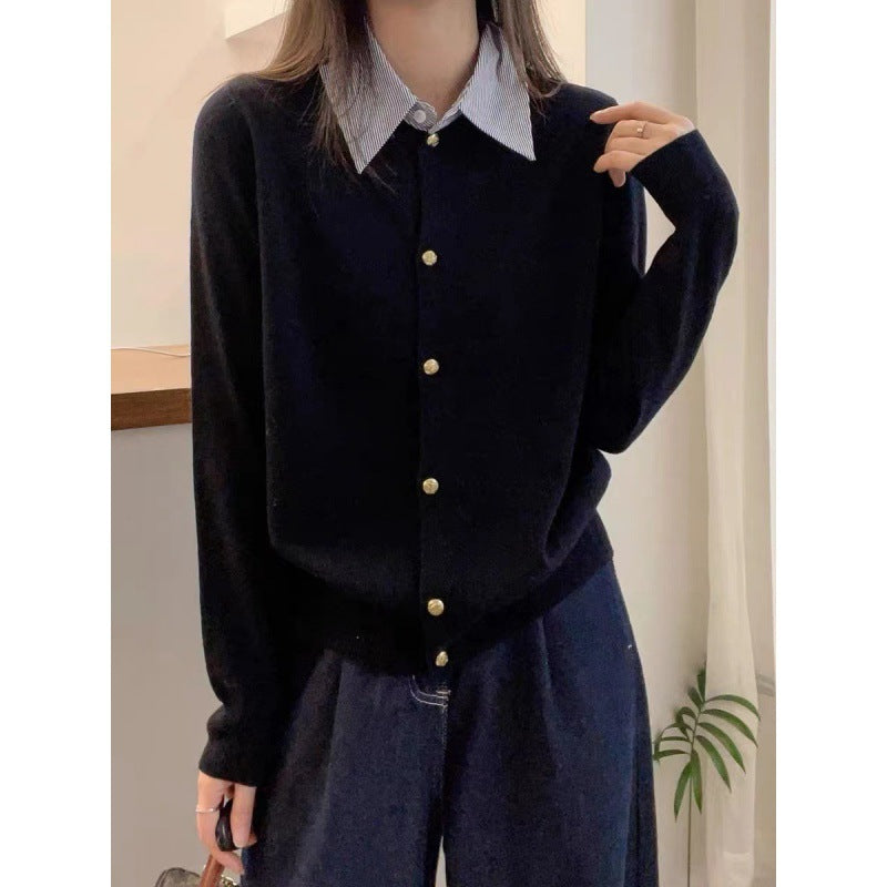 Damen luxuriöser Cardigan mit goldenen Knopfdetails Drune