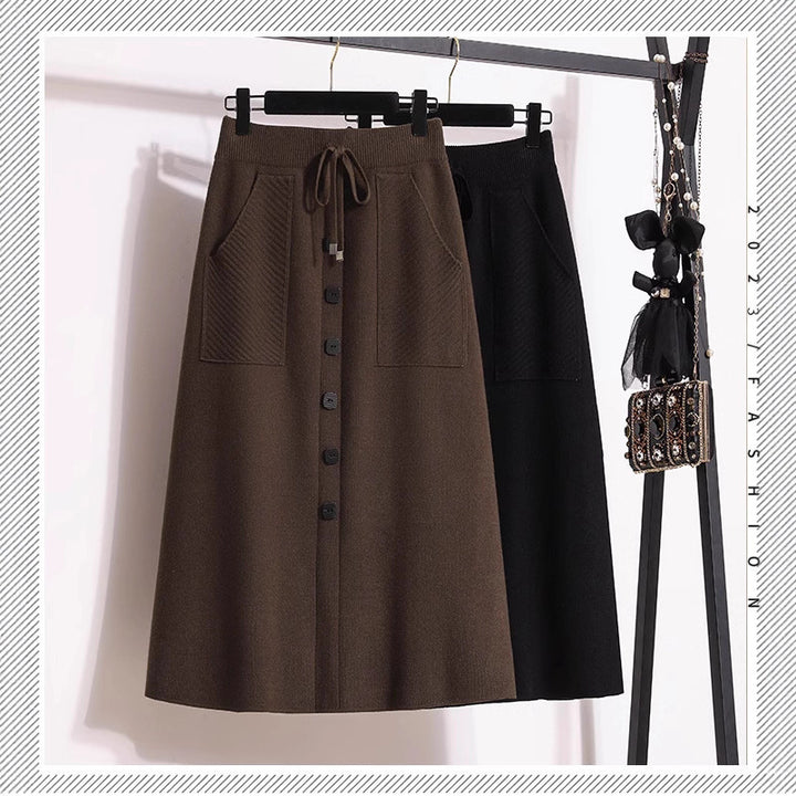 Damen Eleganter Midirock mit praktischen Taschen und Knopfdetails Drune