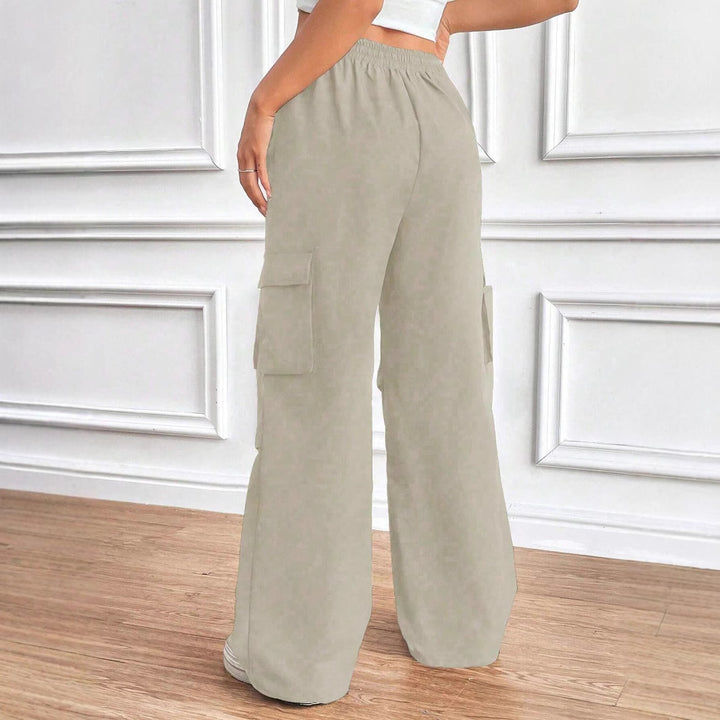 Damen Weite High‑Waist Cargo‑Hose mit Elastikbund und großen Klappentaschen Drune