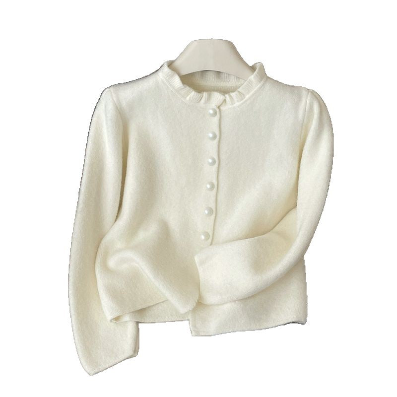 Damen Elegante Strickjacke mit Rüschendetail Drune