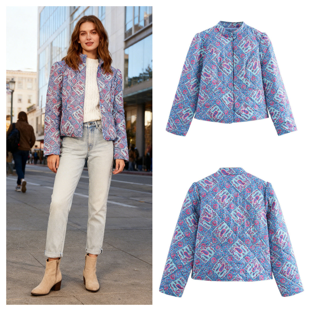 Damen modische Steppjacke mit einzigartigem Musterdruck Drune