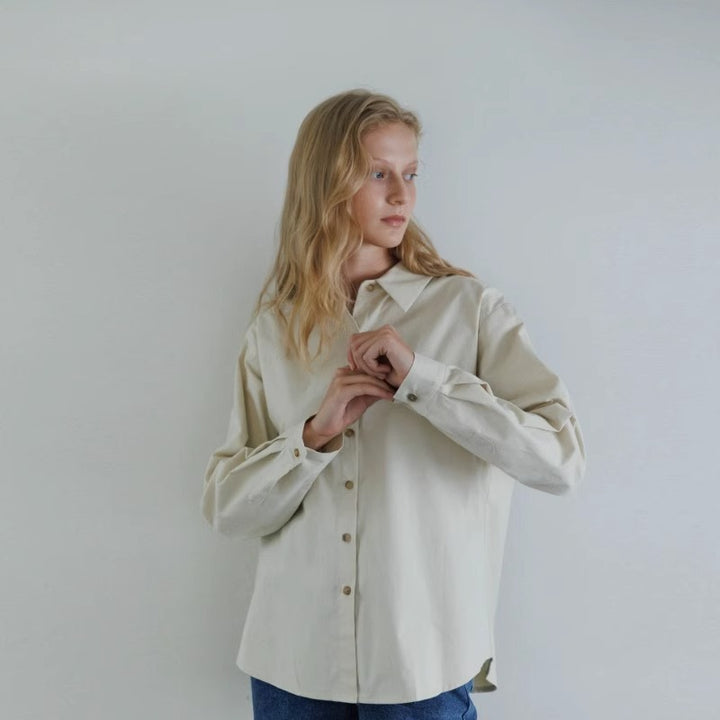 Damen Elegante und lockere Bluse mit schmalem Kragen Drune