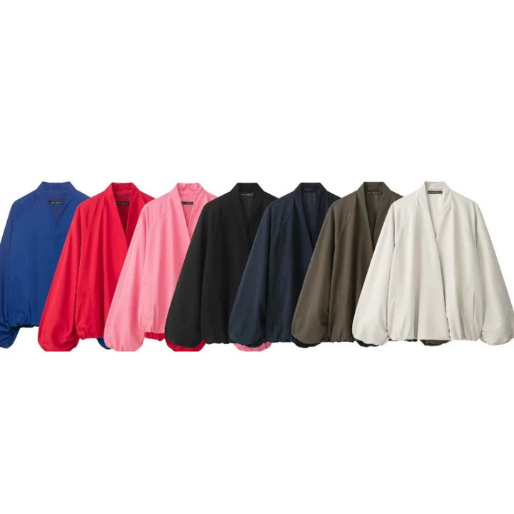 Damen Oversize‑Kimono‑Jacke mit voluminösen Ballonärmeln und elastischem Saum Drune