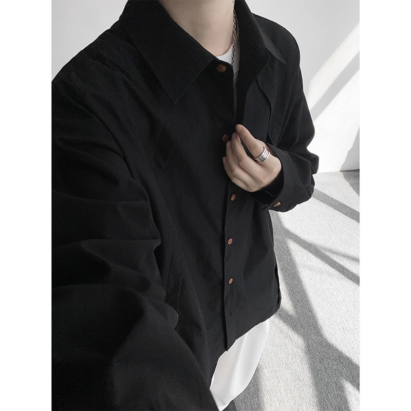 Herren Oversize-Hemdjacke aus leichtem Baumwollmix mit geradem Schnitt & Knopfleiste Drune
