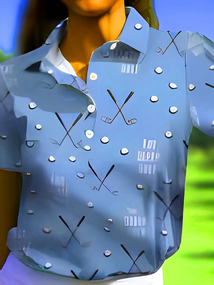Damen Kurzarm-Hemd mit modischem Golf-Print und komfortablem Schnitt Drune
