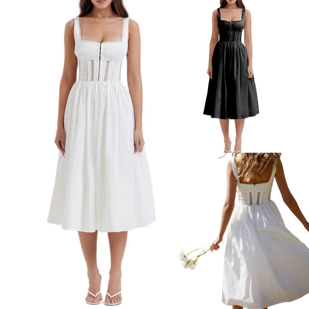 Damen Midi-Kleid mit raffinierten Spitzenakzenten und tailliertem Schnitt Drune