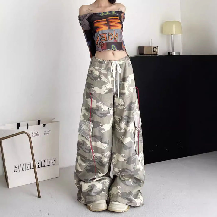 Damen Cargo-Hose im lässigen Oversized-Schnitt mit modischem Camouflage-Design Drune