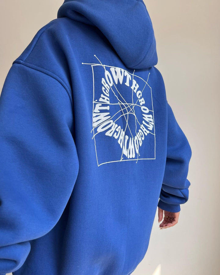 Damen Oversize Kapuzenpullover mit Grafikprint auf dem Rücken Drune