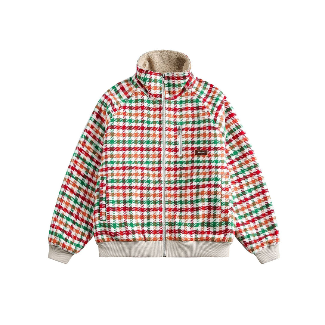 Damen Karierter Teddy‑Fleece‑Blouson im Boxy‑Cut mit Stehkragen Drune