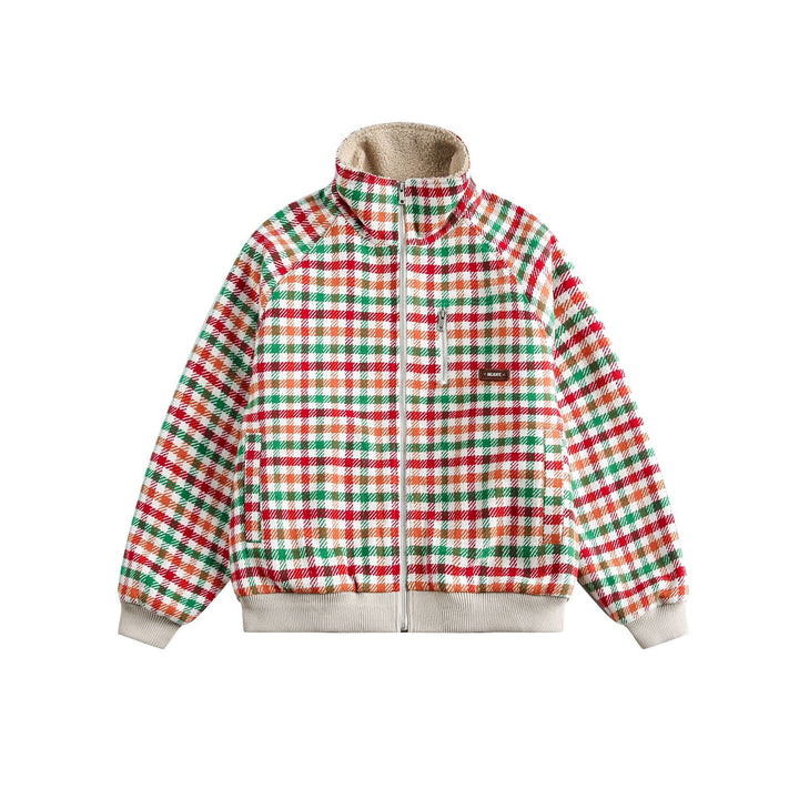 Damen Karierter Teddy‑Fleece‑Blouson im Boxy‑Cut mit Stehkragen Drune