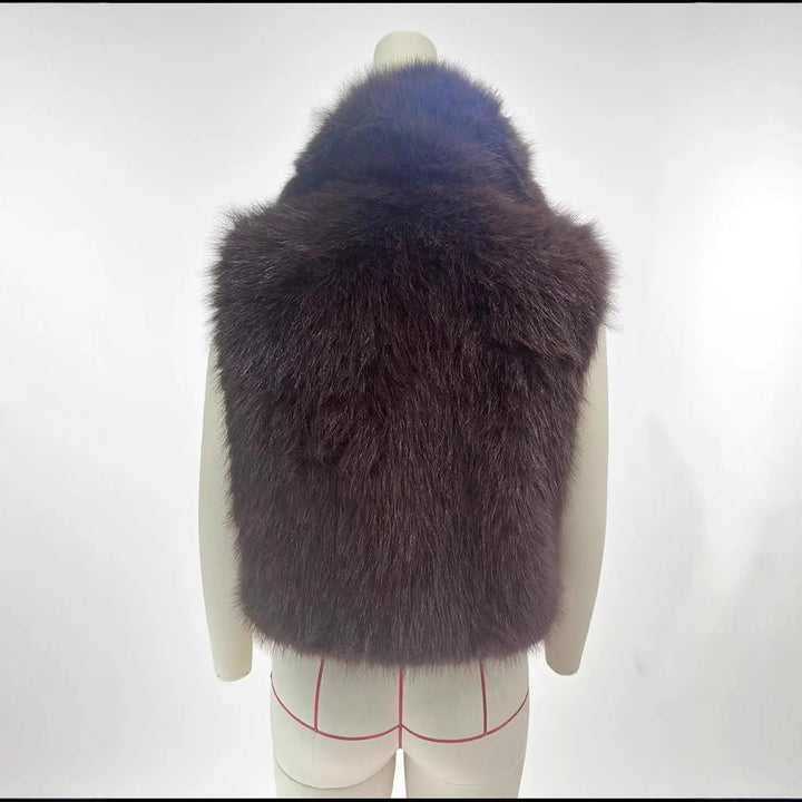 Damen nan luxuriöse Kunstfell-Weste mit voluminösem Schalkragen und verkürzter Silhouette Drune