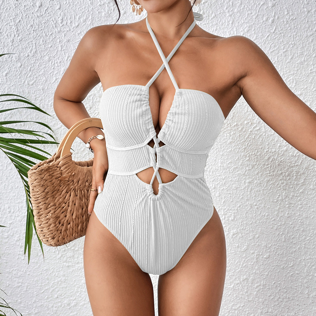 Damen Hochgeschnittener Badeanzug mit Cut-Outs und trendy Riemen Drune
