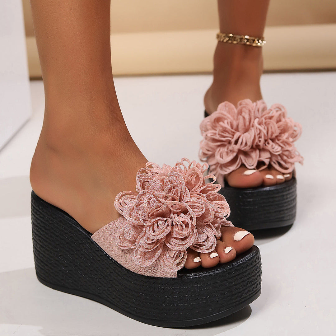Damen Plattform-Sandalen mit floralen Applikationen und rutschfester Sohle Drune