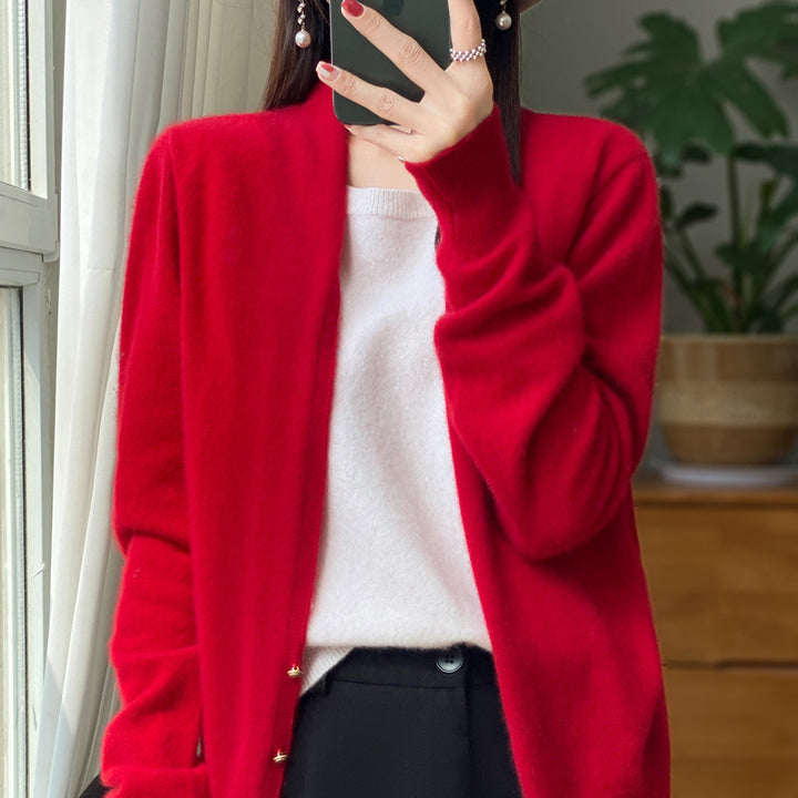 Damen Offener Feinstrick-Cardigan im Mohair‑Look mit geradem Saum und schmalen Bündchen Drune
