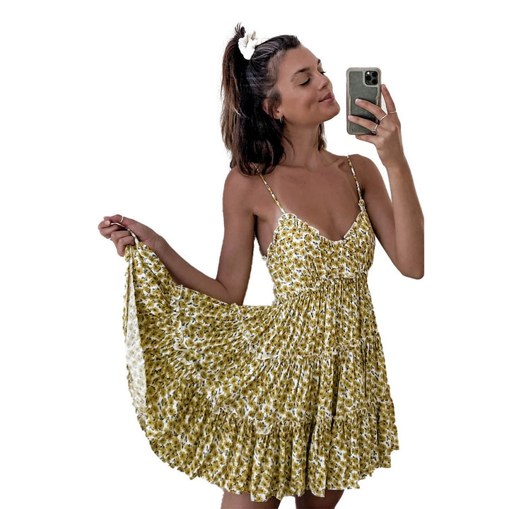 Damen Sommerliches Rüschenkleid mit verstellbaren Trägern und fließendem Schnitt Drune