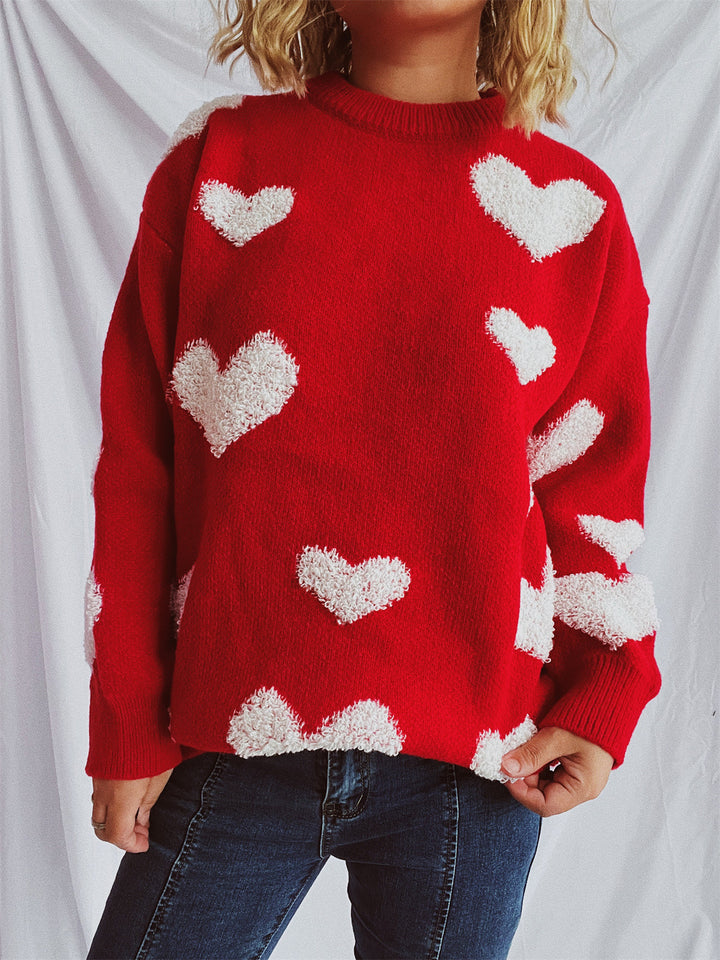 Damen Strickpullover mit herzförmigen Applikationen Drune