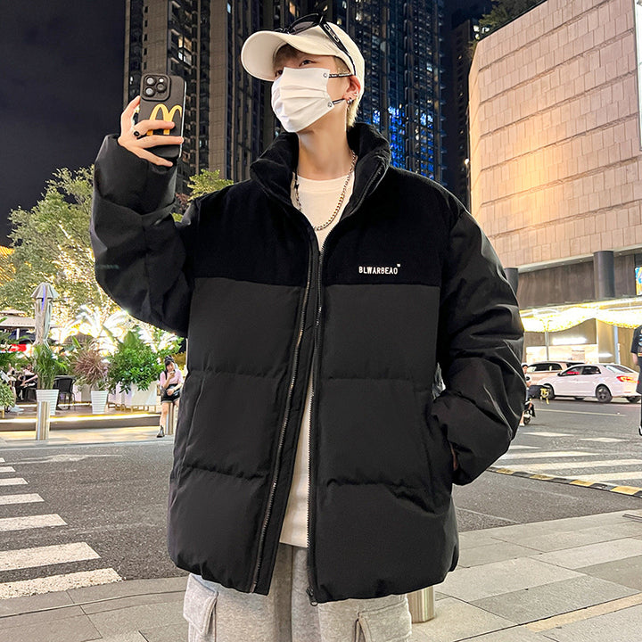 Herren Wattierte Steppjacke mit Cordbesatz, hohem Stehkragen & oversized Schnitt Drune