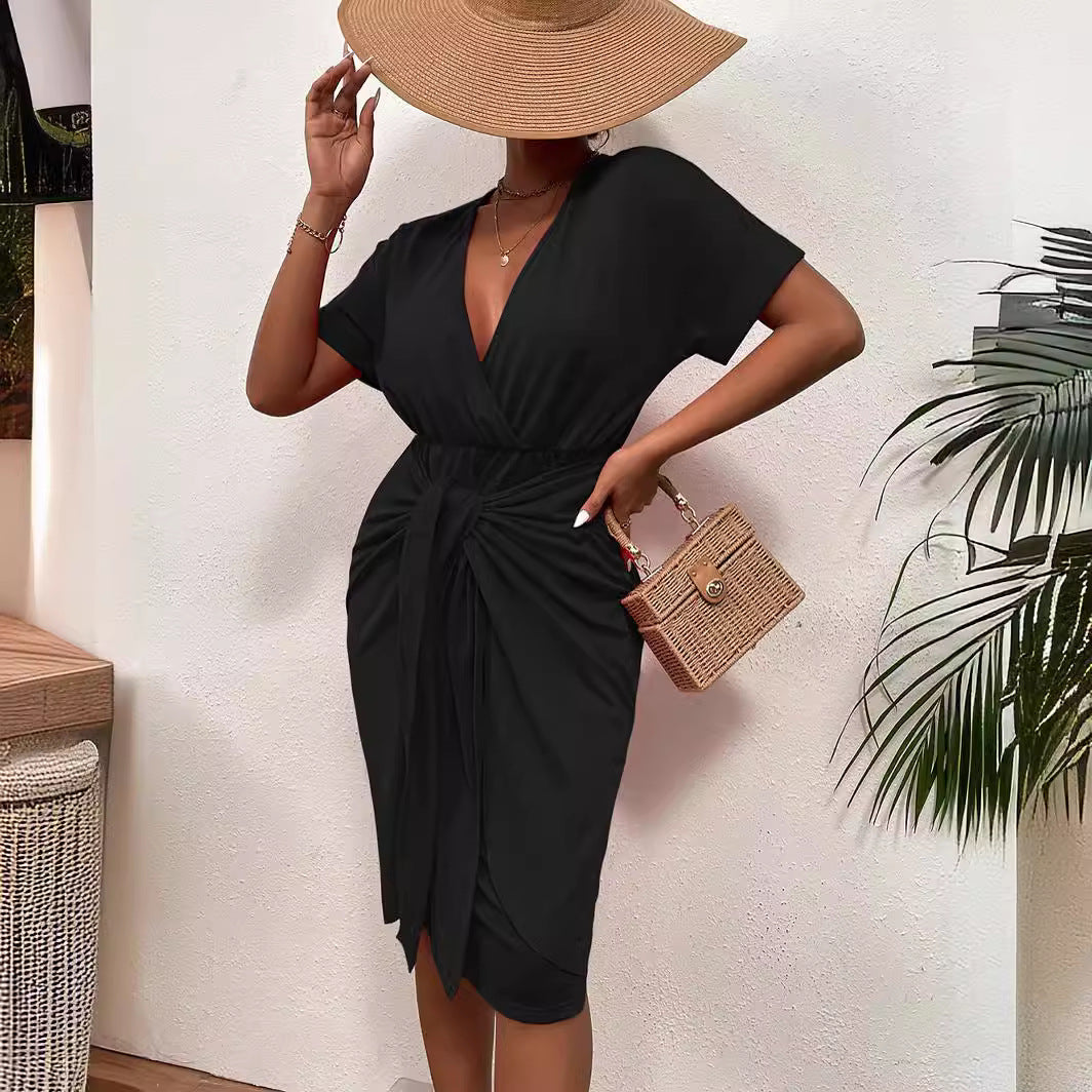 Damen Wickelkleid mit elegantem V-Ausschnitt und Vielzahl an Stylingmöglichkeiten Drune