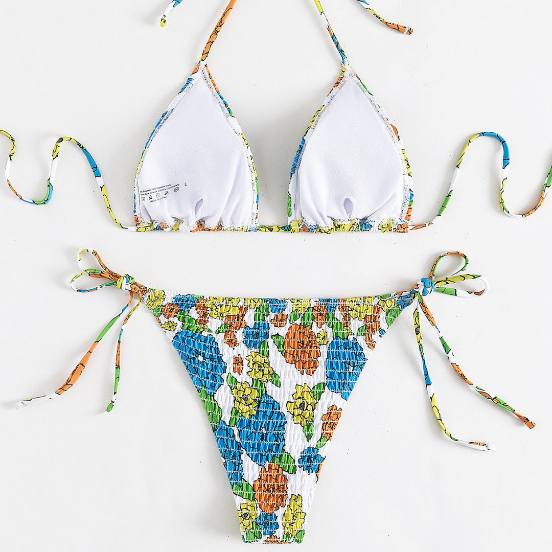 Damen Triangel-Bikini mit farbenfrohem Strukturdesign und verstellbaren Trägern Drune