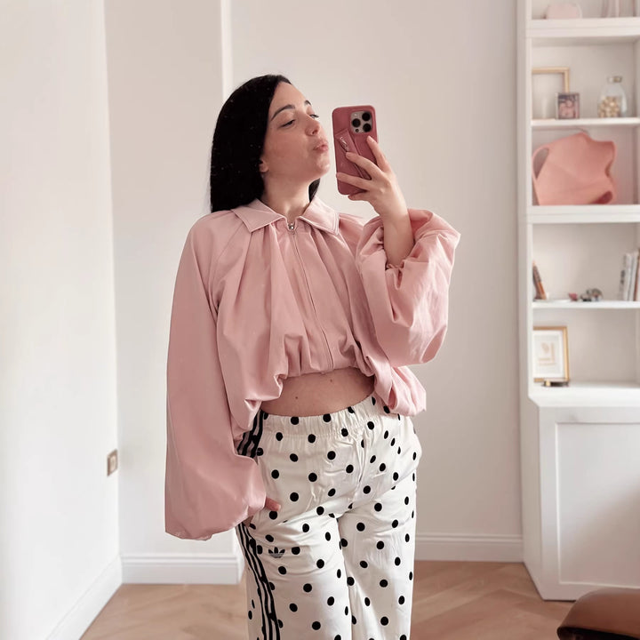 Damen Kurzcape mit Volumenärmeln, Reißverschluss und gerafftem Saum Drune