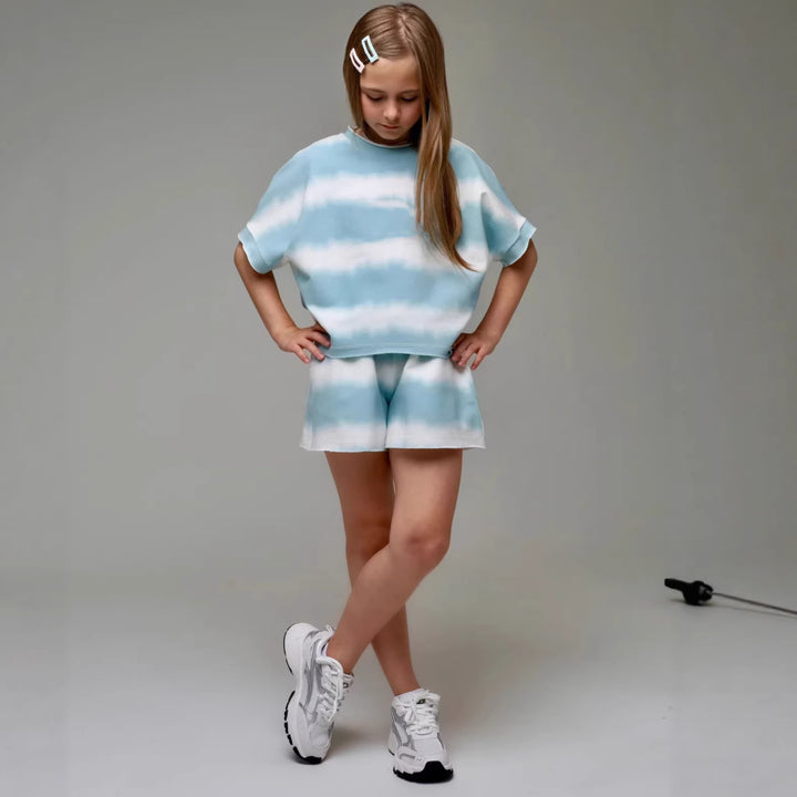 Damen lässiges T-Shirt und Shorts-Set im modernen Tie-Dye-Design