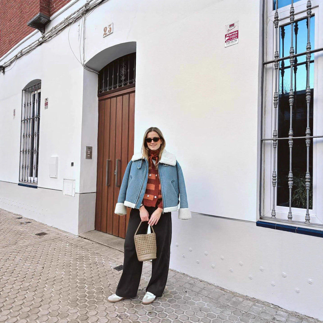 Damen lässige Übergangsjacke mit Kunstfellkragen Drune