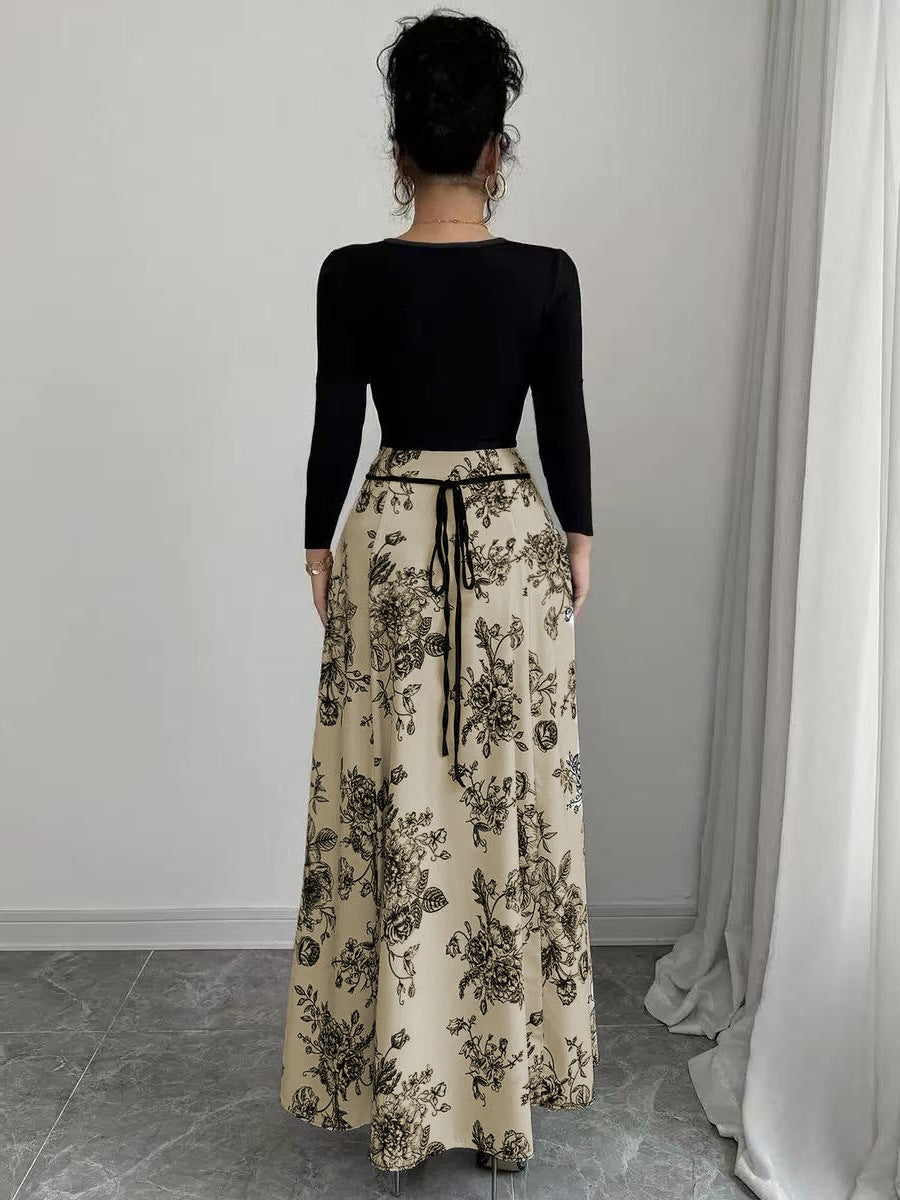 Damen Elegantes Maxikleid mit floralem Print und tailliertem Schnitt Drune
