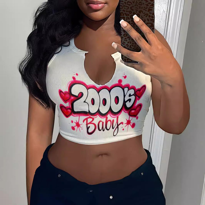 Damen Crop-Top mit auffälligem Schriftzug und lockerer Passform Drune