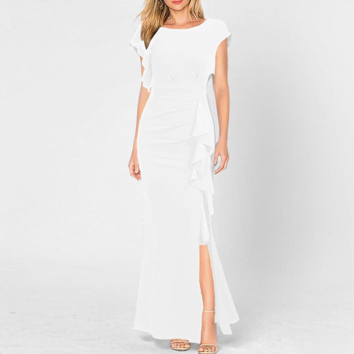 Damen elegantes Maxikleid mit Rüschendetails und seitlichem Schlitz Drune