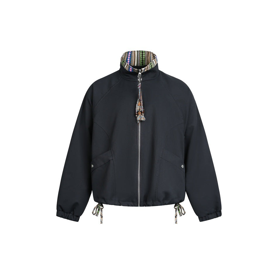 Damen Kurzjacke im Boxy‑Cut mit gemustertem Stehkragen und Kordelzug Drune