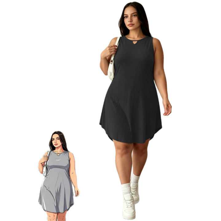 Damen Ärmelloses A-Linien-Midikleid mit seitlichen Eingrifftaschen und V-Ausschnitt Drune