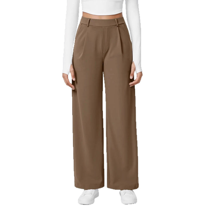 Damen nan hochgeschnittene Bundfaltenhose mit weitem Bein, Gürtelschlaufen und seitlichen Eingrifftaschen Drune